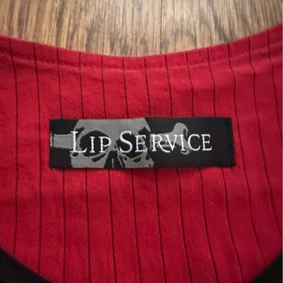 Lip Service Red Striped Vest size medium side buckles FLAWS - Picture 6 of 9